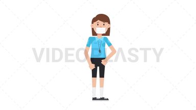 White Female EU Referee Face Mask Coughing Stock Animation