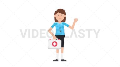 White Female EU Referee Holding First Aid Kit Stock Animation