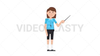 White Female EU Referee Holding Pointer Stick Stock Animation