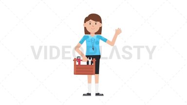 White Female EU Referee Holding Toolbox Stock Animation