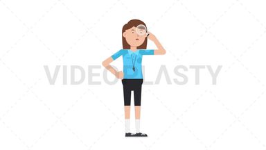 White Female EU Referee Searching with a Magnifying Glass Stock Animation