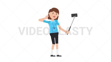 White Female EU Referee Selfie Stick Stock Animation