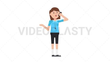 White Female EU Referee Talking on the Phone Happy Stock Animation