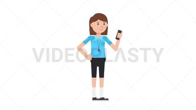 White Female EU Referee Using Phone Stock Animation