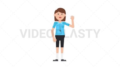 White Female EU Referee Waving Stock Animation