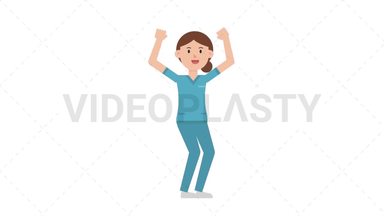 White Female Nurse Cheer Stock Animation