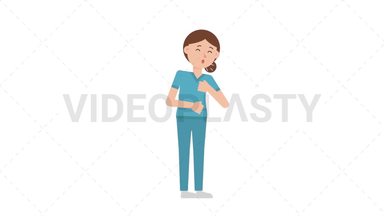 White Female Nurse Coughing Stock Animation