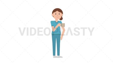 White Female Nurse Drinking Coffee Stock Animation