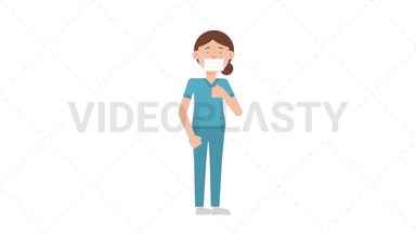 White Female Nurse Face Mask Coughing Stock Animation
