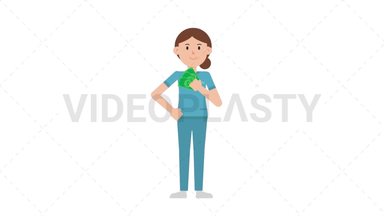 White Female Nurse Holding Cash Stock Animation