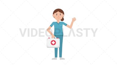 White Female Nurse Holding First Aid Kit Stock Animation