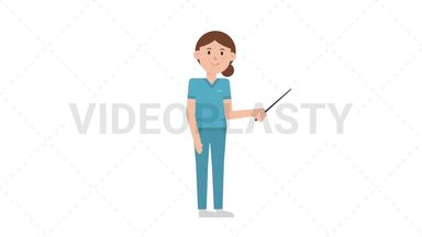 White Female Nurse Holding Pointer Stick Stock Animation