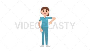 White Female Nurse Pointing Below Stock Animation