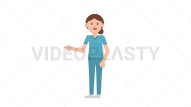 White Female Nurse Pointing Left Stock Animation