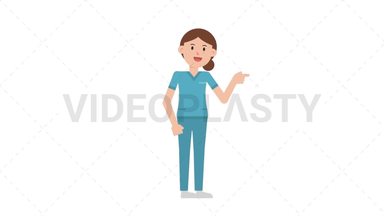 White Female Nurse Pointing Right Stock Animation