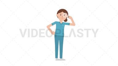 White Female Nurse Searching with a Magnifying Glass Stock Animation