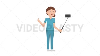 White Female Nurse Selfie Stick Stock Animation