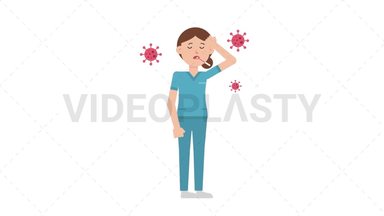 White Female Nurse Sick with Covid Stock Animation