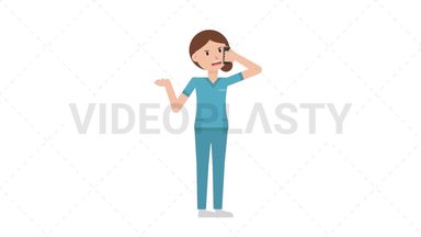White Female Nurse Talking on the Phone Angry Stock Animation