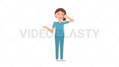 White Female Nurse Talking on the Phone Happy Stock Animation