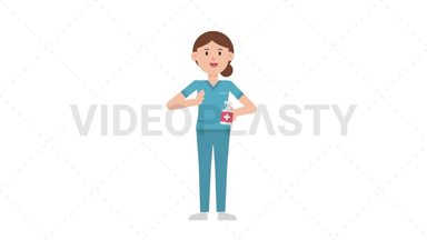 White Female Nurse Using Disinfectant Spray Stock Animation