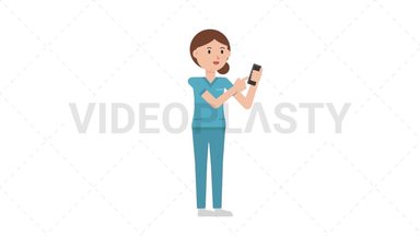 White Female Nurse Using Phone Stock Animation