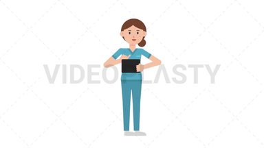White Female Nurse Using Tablet Happy Stock Animation