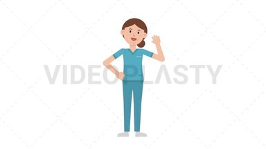 White Female Nurse Waving Stock Animation