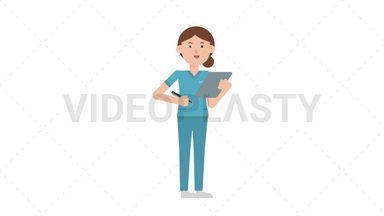 White Female Nurse Writing on Clipboard Stock Animation