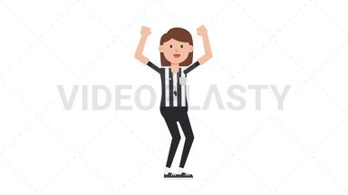 White Female US Referee Cheer Stock Animation