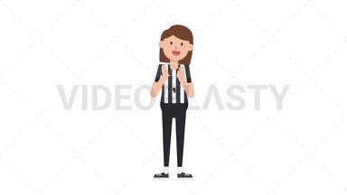 White Female US Referee Clapping Stock Animation