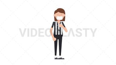 White Female US Referee Face Mask Coughing Stock Animation