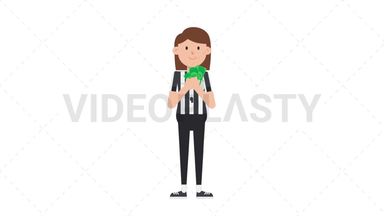 White Female US Referee Holding Cash Stock Animation