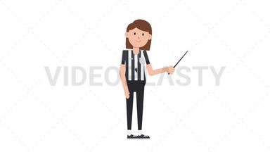 White Female US Referee Holding Pointer Stick Stock Animation