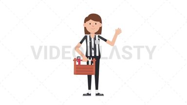 White Female US Referee Holding Toolbox Stock Animation