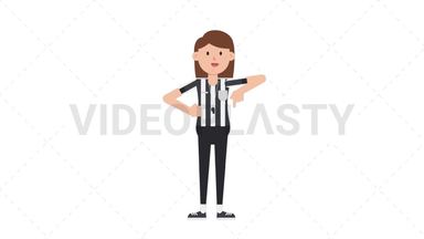 White Female US Referee Pointing Below Stock Animation