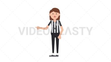 White Female US Referee Pointing Left Stock Animation