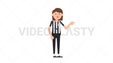 White Female US Referee Pointing Right Stock Animation