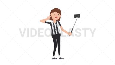 White Female US Referee Selfie Stick Stock Animation