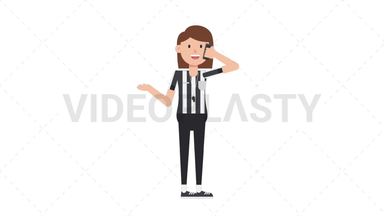 White Female US Referee Talking on the Phone Happy Stock Animation