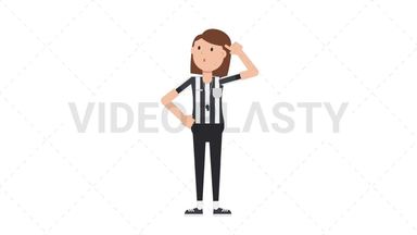 White Female US Referee Thinking Stock Animation