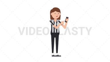 White Female US Referee Using Phone Stock Animation