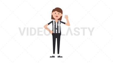 White Female US Referee Waving Stock Animation