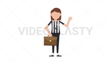White Female US Referee Waving with Briefcase Stock Animation