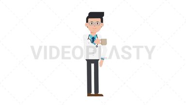 White Male Doctor Drinking Coffee Stock Animation