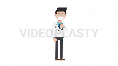 White Male Doctor Face Mask Coughing Stock Animation