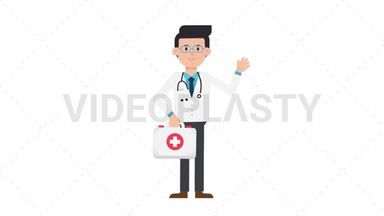 White Male Doctor Holding First Aid Kit Stock Animation