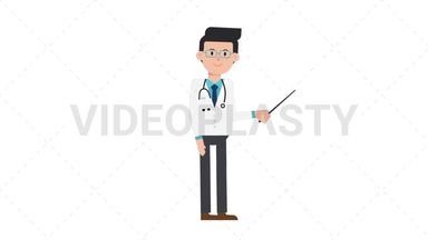 White Male Doctor Holding Pointer Stick Stock Animation