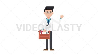 White Male Doctor Holding Toolbox Stock Animation