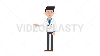 White Male Doctor Pointing Left Stock Animation